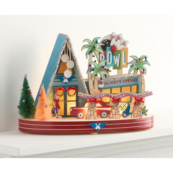 Mid-Century Modern Bowling Alley Light Up LED Christmas Decor Laser Cut Wood NEW - Picture 3 of 8